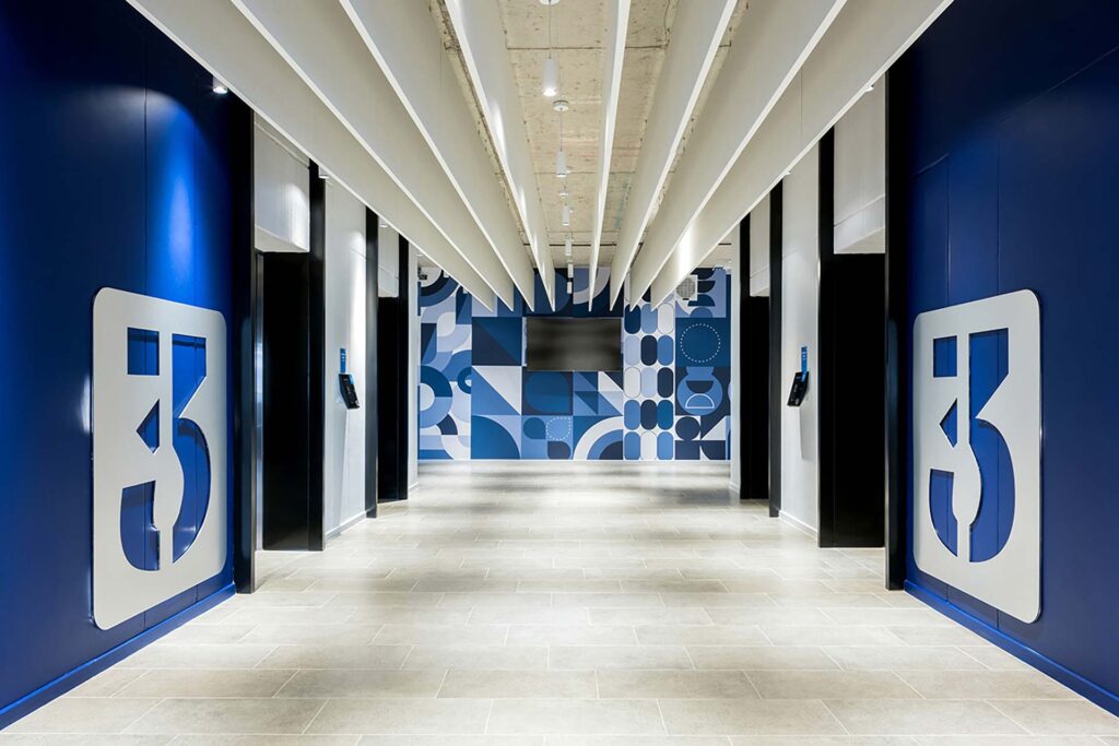 Lift lobby with lighting in 2U office in Cape Town