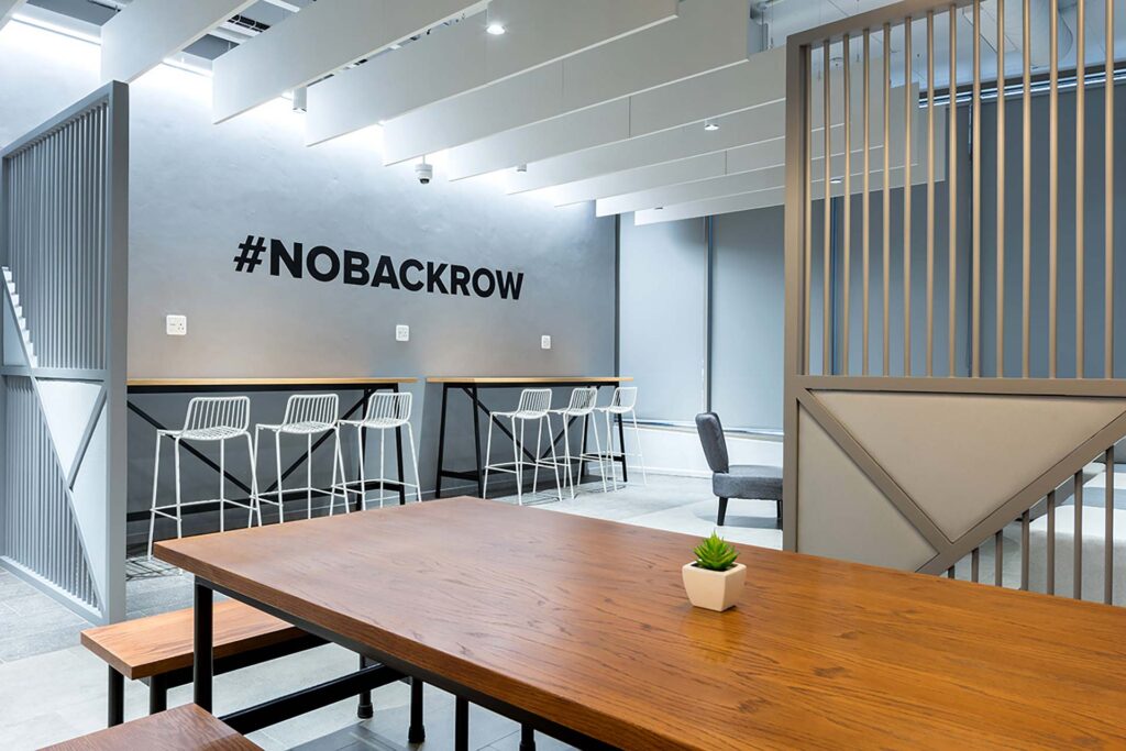 Ground floor dining area with furniture in 2U office in Cape Town