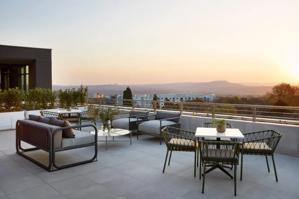 Outdoor area with custom furniture in BCG office