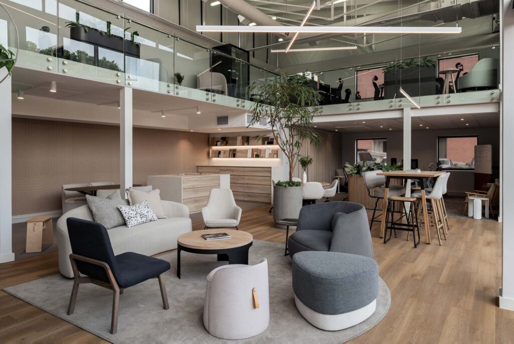 Office breakout lounge with collaborative seating in DCL showroom in Cape Town