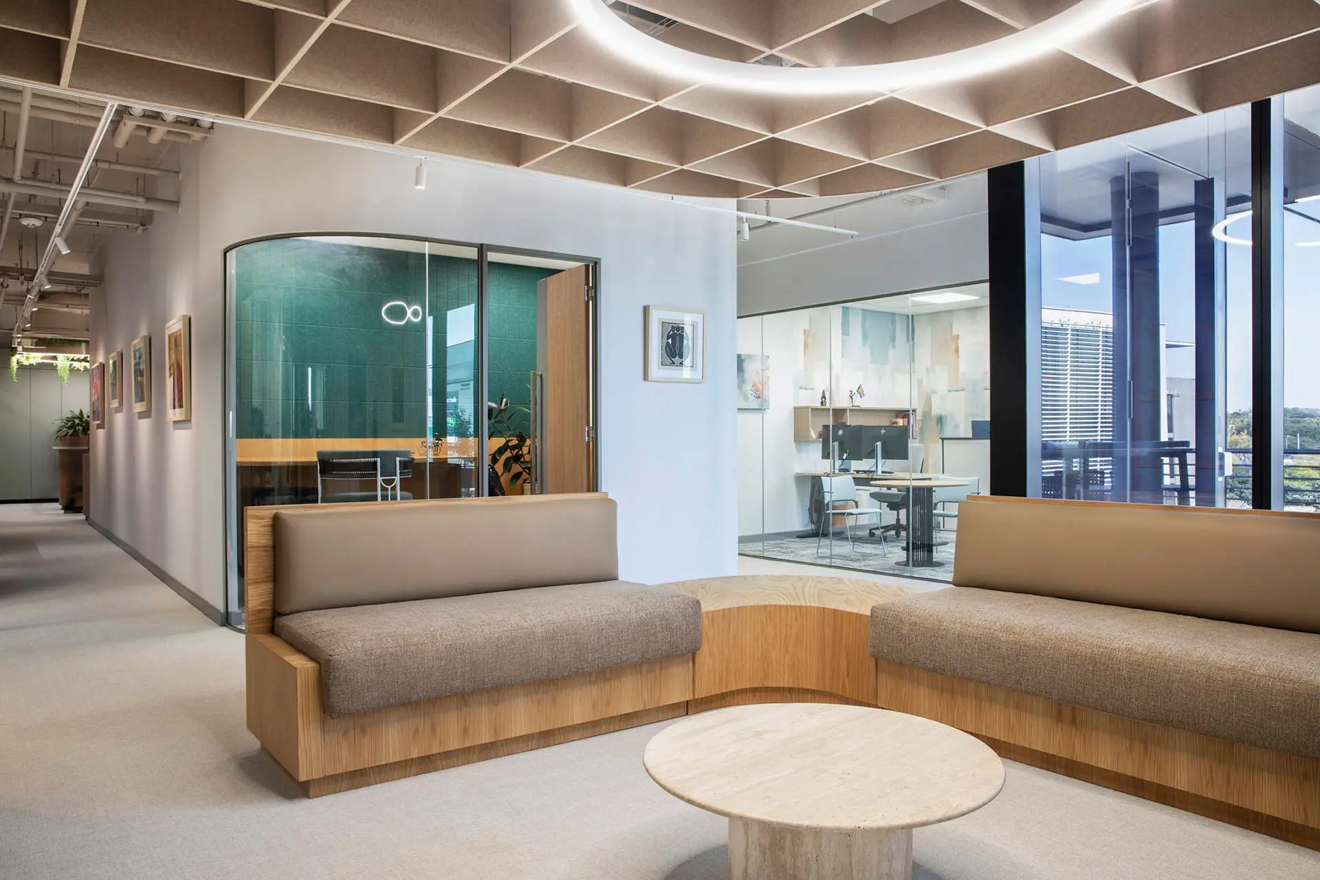 Lounge area with coffee table in European Investment Bank office in Johannesburg