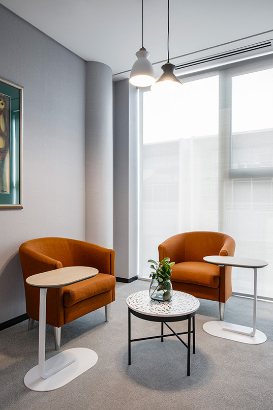 Corporate office furniture laptop tables and visitor chairs