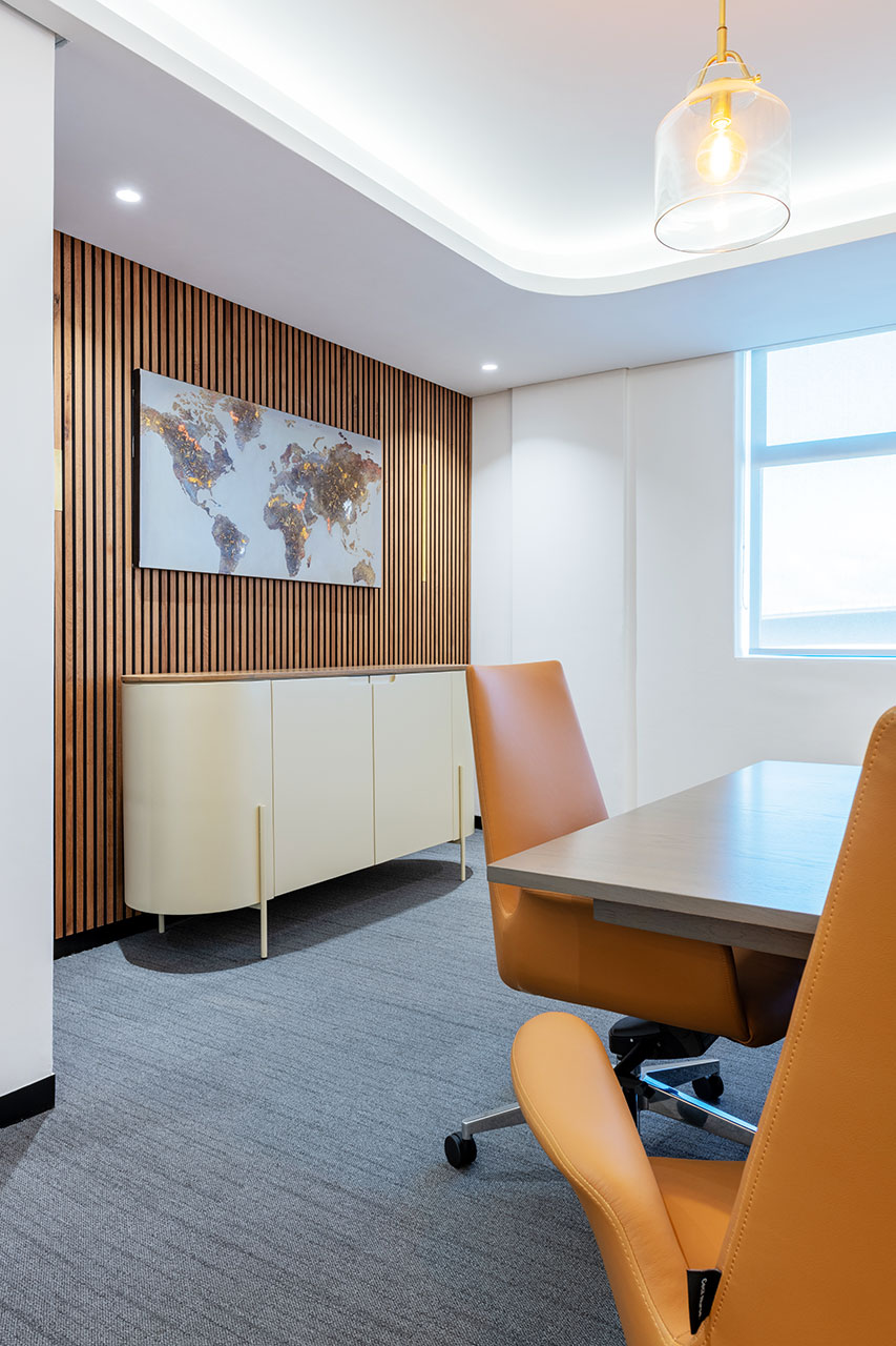 Boardroom with wooden panel wall finish in Mianzo office in Cape Town