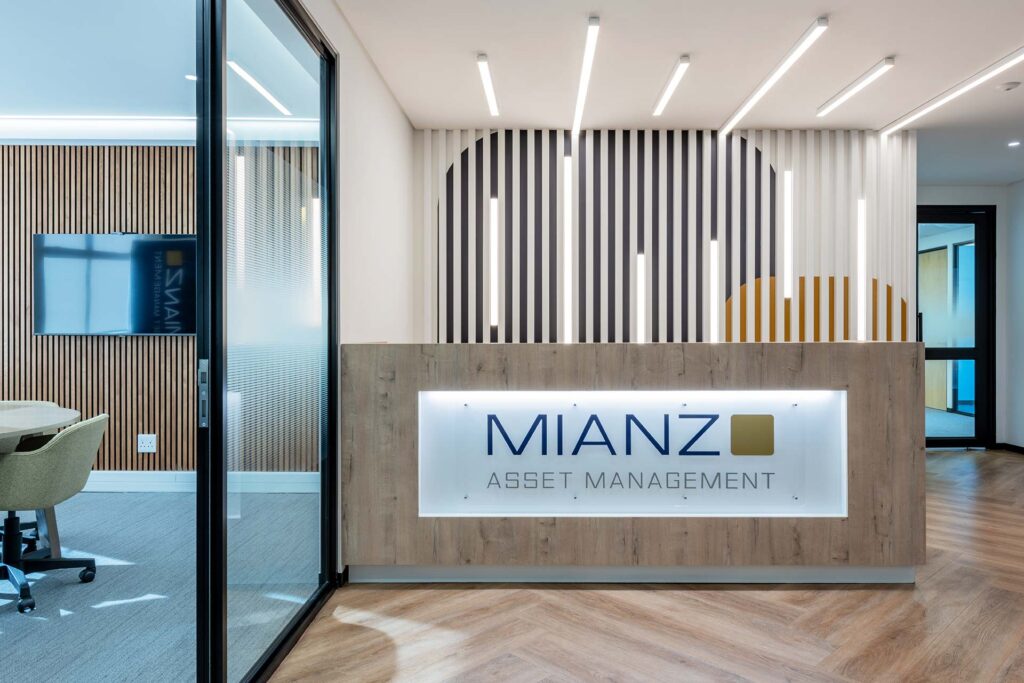 Commercial office reception area with desk and furniture for Mianzo in Cape Town