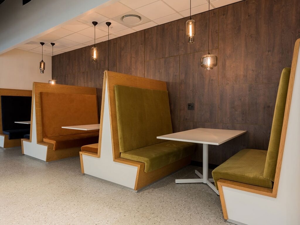 Booth seating with cushioned furniture in Payfast office in Cape Town