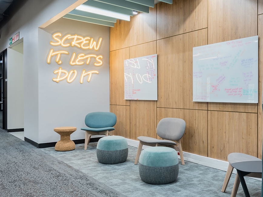 Brainstorm area with collaborative furniture in Payfast office in Cape Town