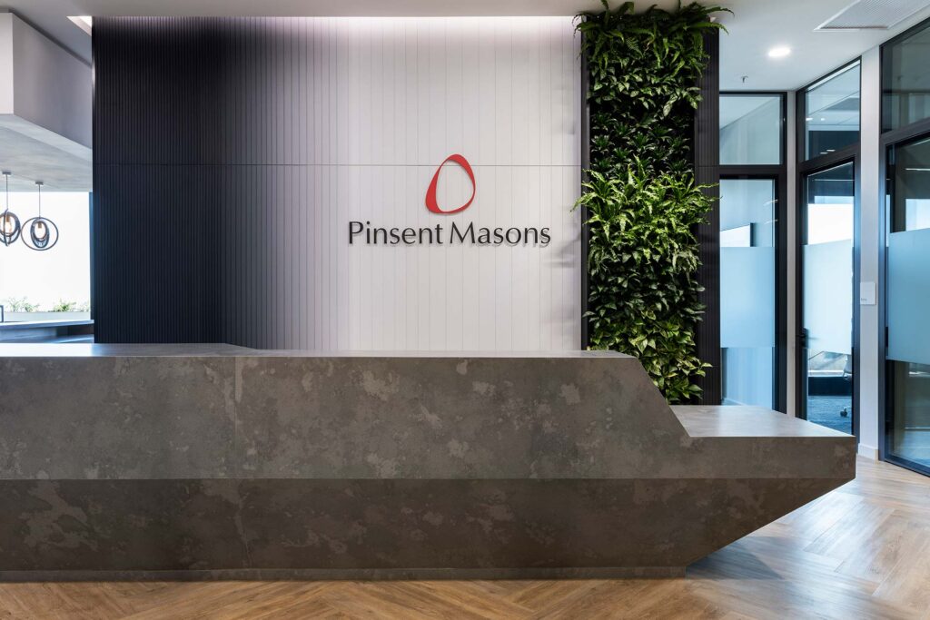 Custom reception desk furniture in Pinsent Masons office in Rosebank