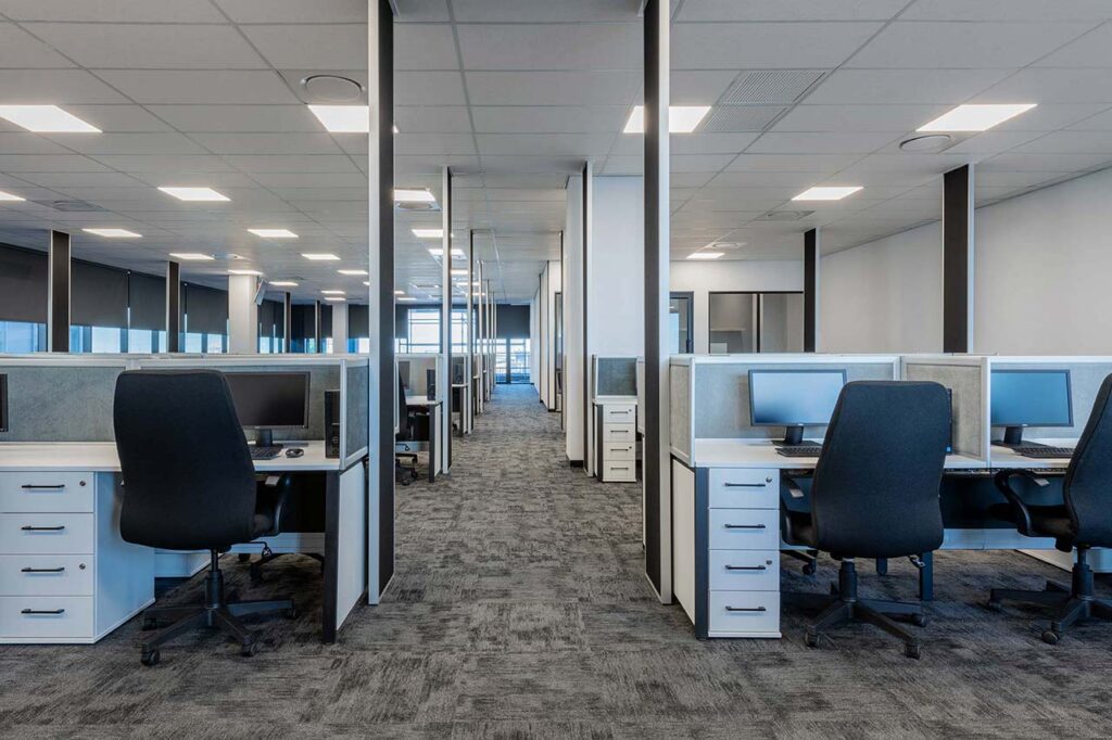 Workstations with desks and chairs for private call centre office in Cape Town