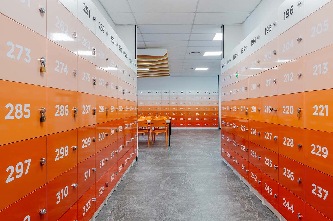 Locker storage units in office interior for private call centre in Cape Town