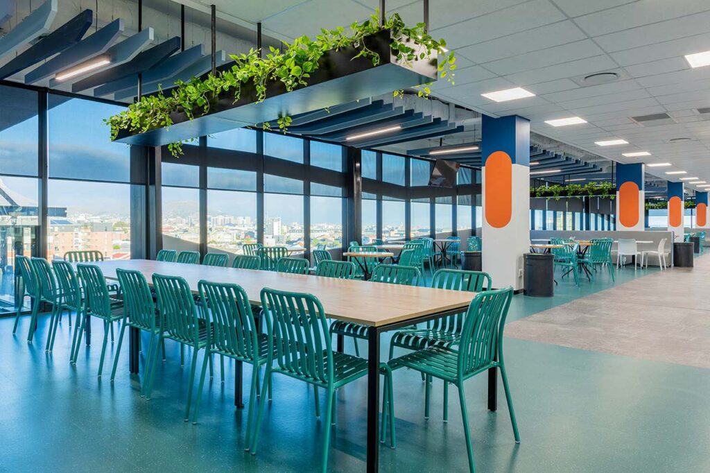 Dining chairs and tables in canteen area for private call centre office in Cape Town