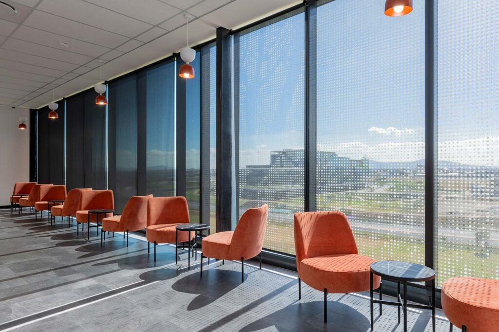 Side tables with visitor chairs for private call centre office in Cape Town