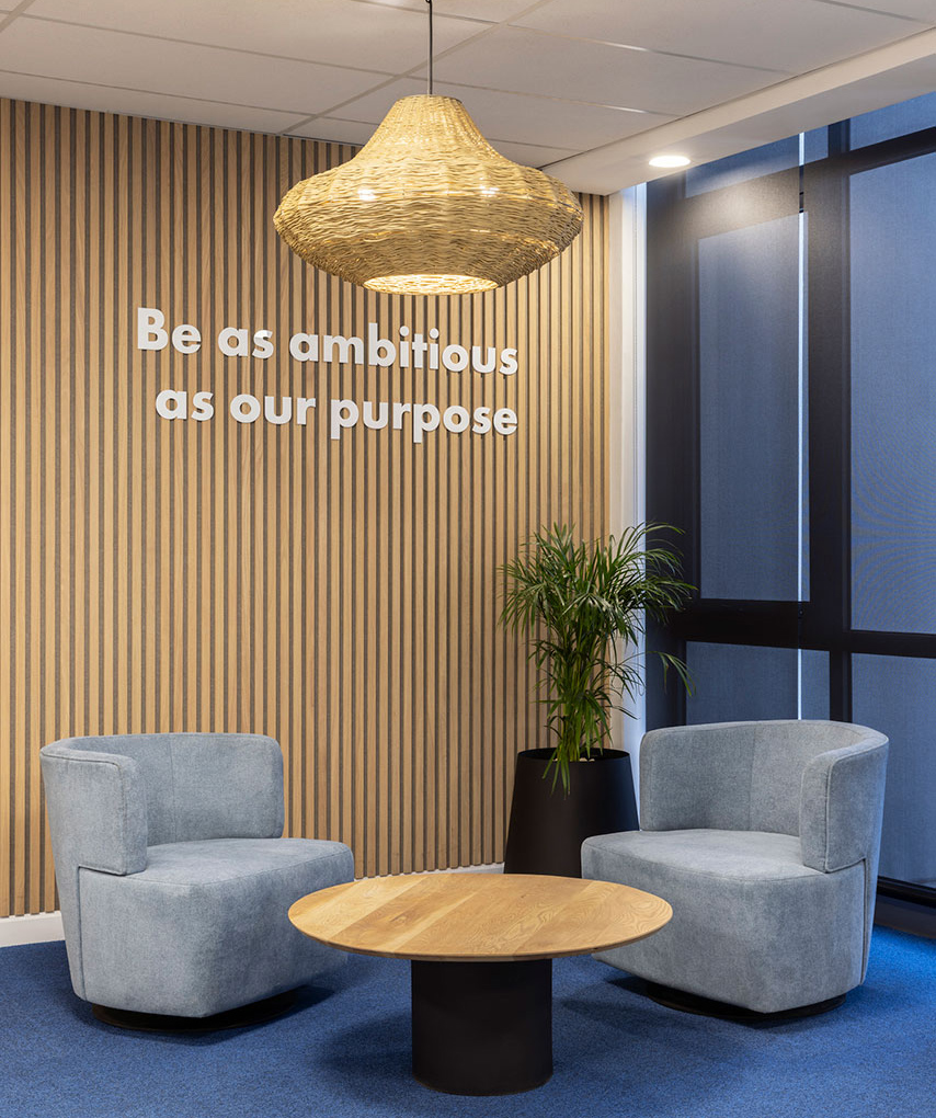 Reception area with wooden panels in Sandoz office in Johannesburg