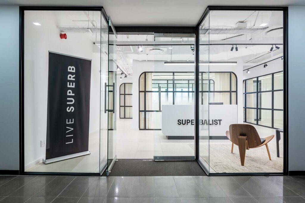 Office entrance area with furniture in Superbalist workspace in Cape Town