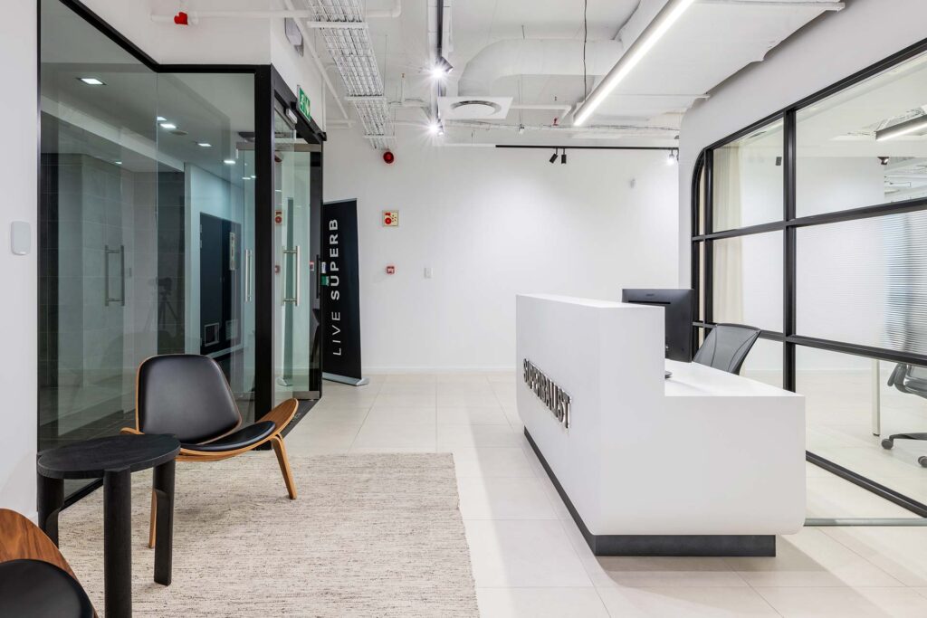 Reception area with office furniture in Superbalist workspace in Cape Town