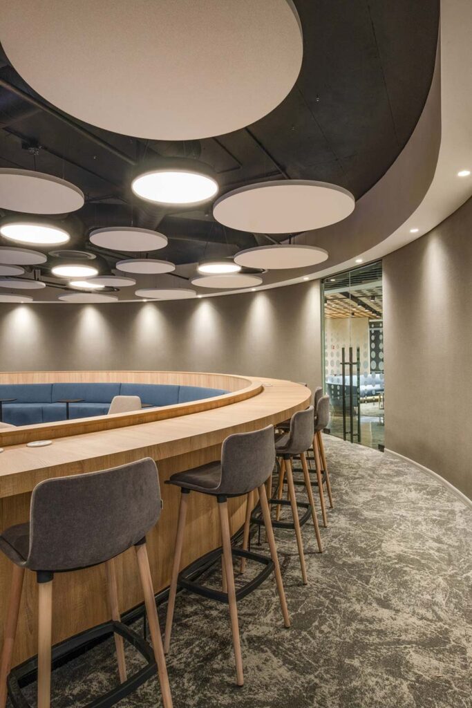 Commercial office business conference area with bar stools