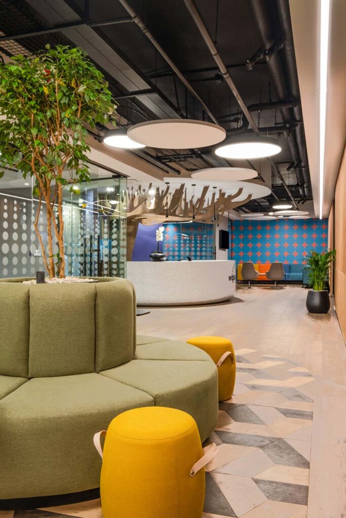 Modern office reception area with furniture solutions and ottomans in Johannesburg