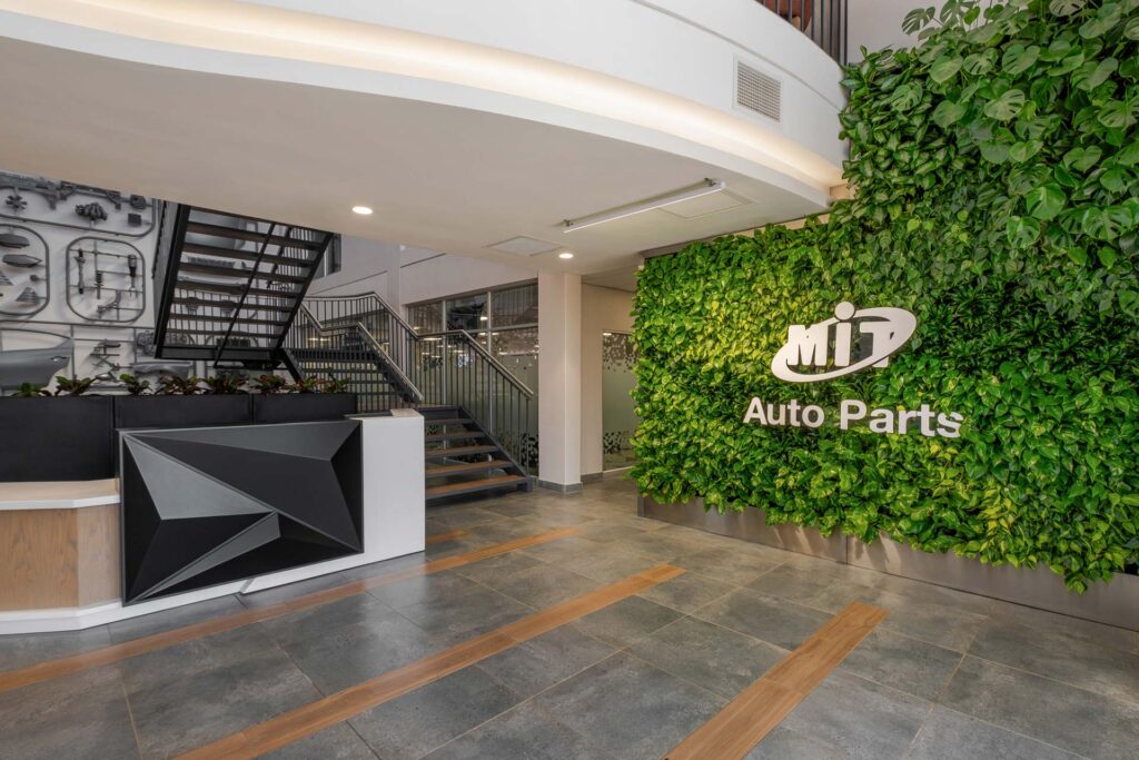 At MIT Auto Parts in Johannesburg the reception area features a green wall