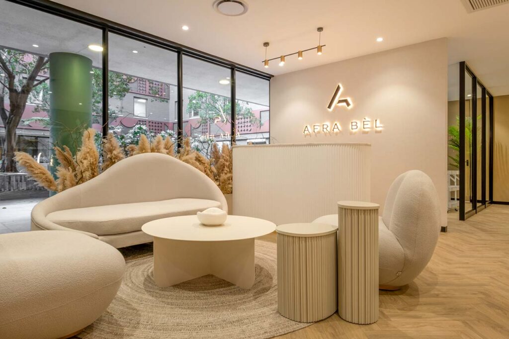 afra bel spa hospitality reception area couch white furniture