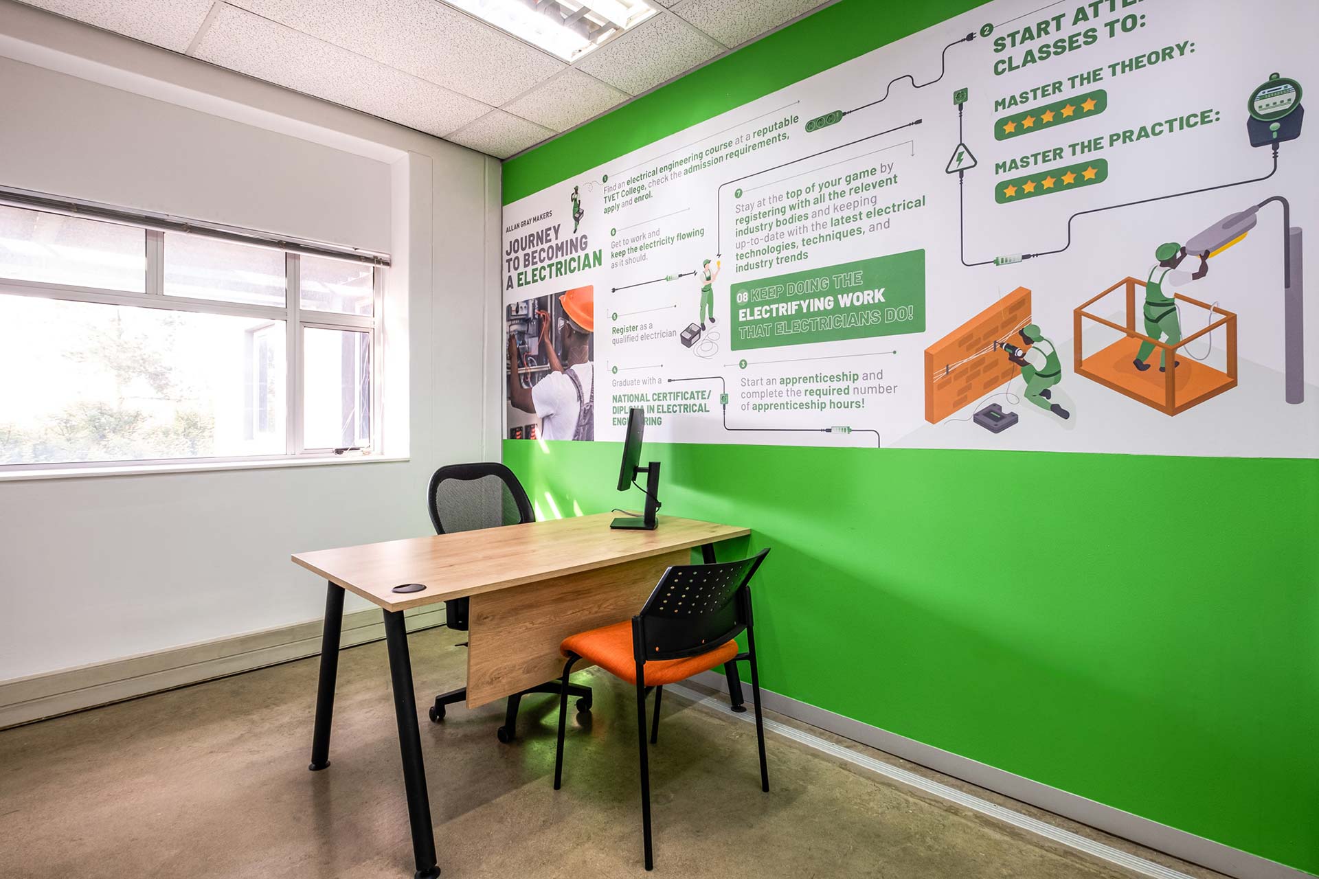 Allan Gray Makers: Corporate office furniture solutions, featuring a desk and table workstation.