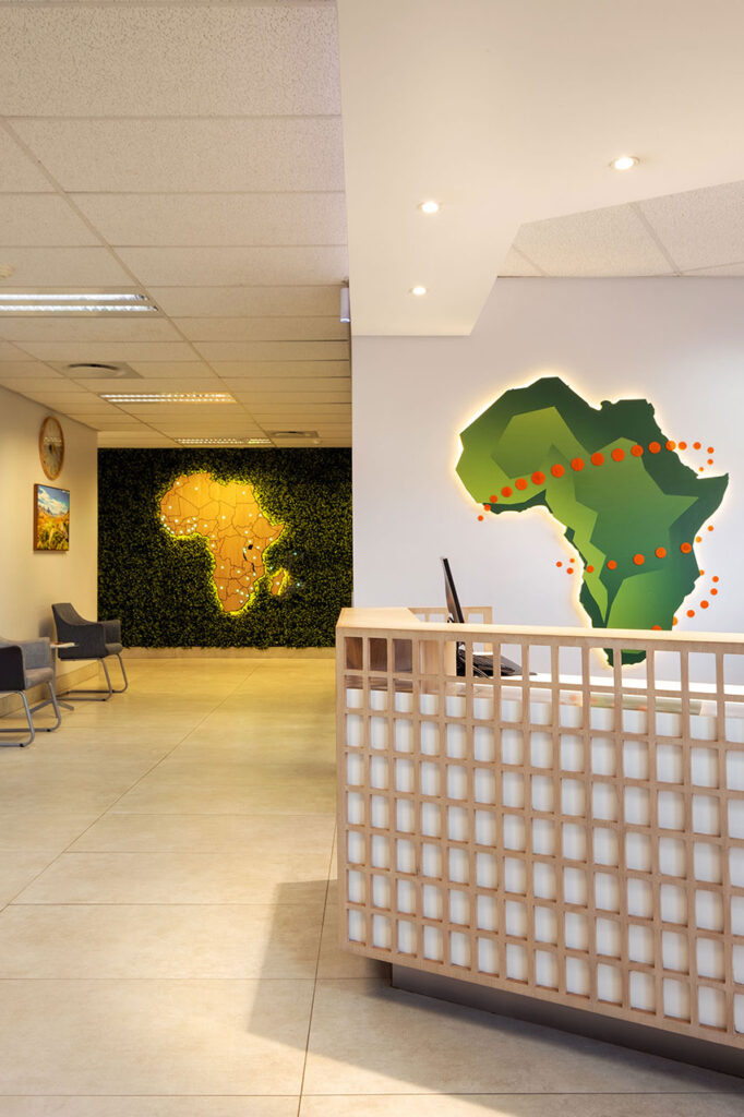 ATAF office reception area featuring a contemporary reception desk supplied by Design Colab, an independent FF&E specialist