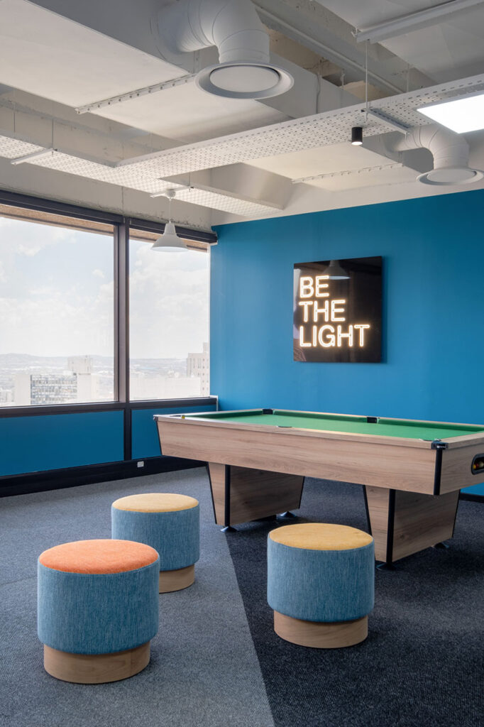 Custom-designed ottomans and FF&E solutions for the BYU Johannesburg entertainment, games, and canteen areas.