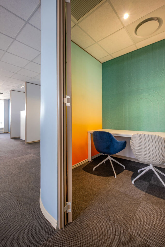 Design Collab supplied Cloud Ace's modern office with call booth seating, furniture, fixtures, and equipment.