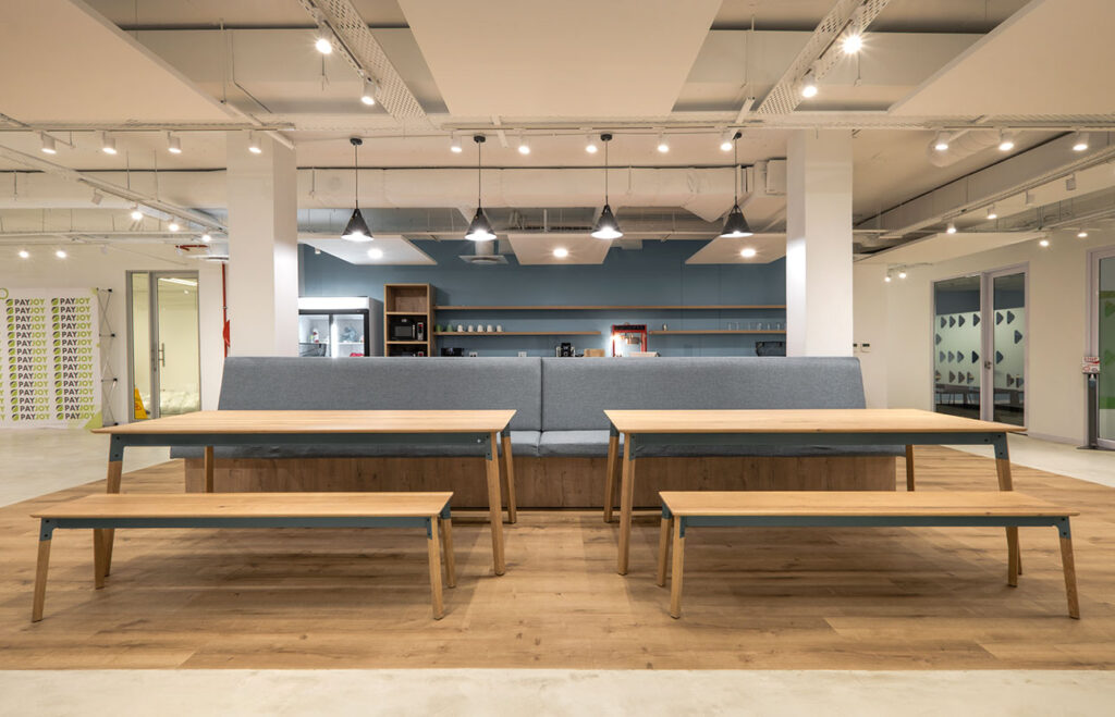 PayJoy Johannesburg office featuring high-quality custom furniture, collaborative benches and flexible seating