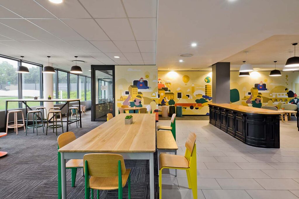 Valenture Johannesburg college with modern FF&E furniture, open-plan desks, high tables and bar stools for collaborative learning spaces