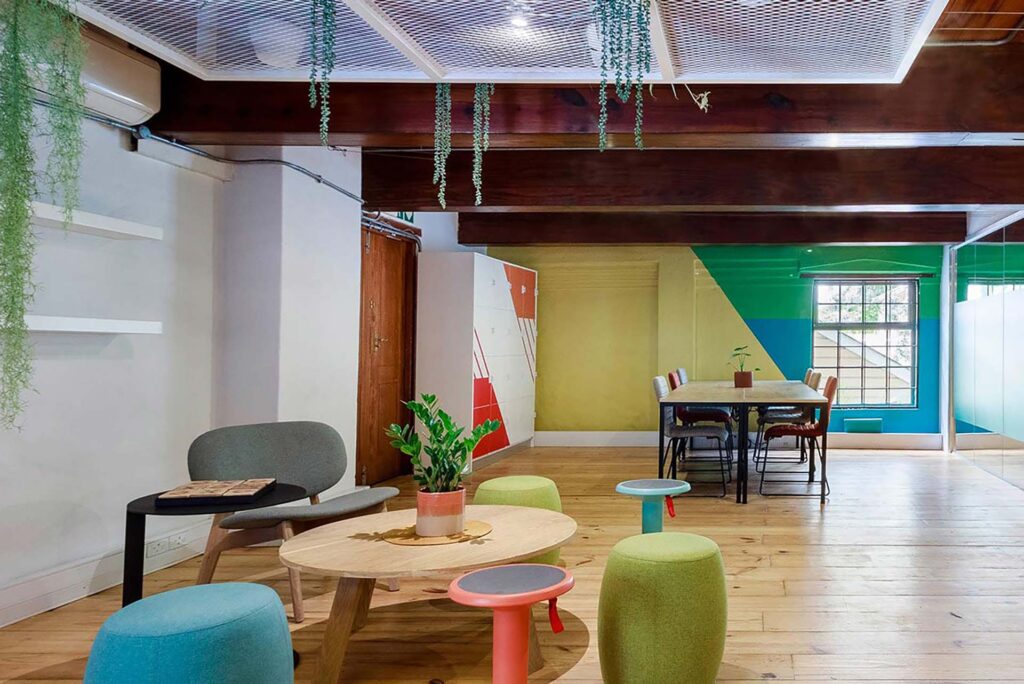 Valenture Cape Town learning facility with ottoman seating supplied as part of a turnkey furniture solution by Design Colab