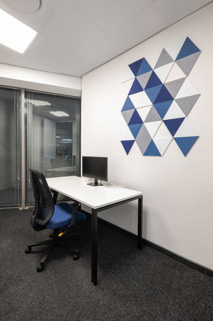 Mazars high-tech office wall art, acoustic panels for soundproofing, and interior design.