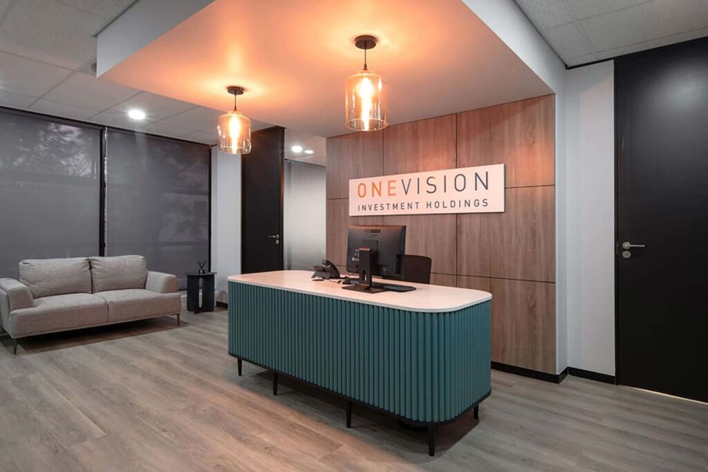 One Vision Pretoria: Design CoLab South Africa procured a custom reception area desk and lighting.