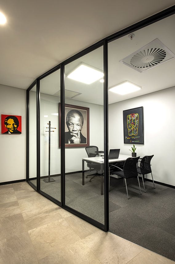 South African gold coin office desks, furniture, fixtures, and equipment for small glass offices.