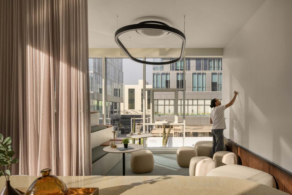 Soma Bay Cairo hospitality HQ team collaboration space with whiteboard and flexible workplace furniture